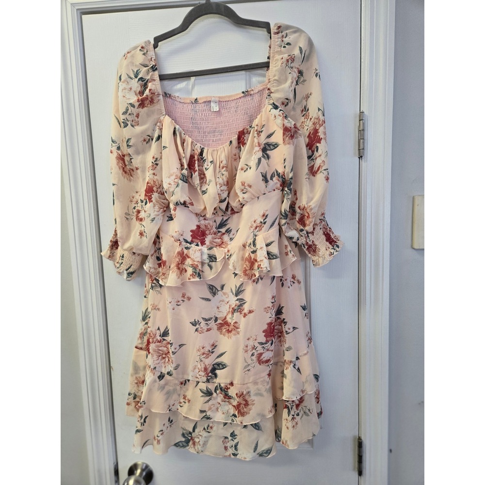 Ruffle Mini Dress Pink Smocked Cottagecore Fairycore Coquette Tiered Dress Large